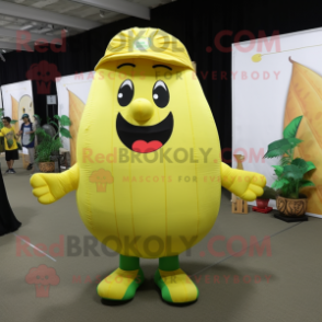 Yellow Watermelon mascot costume character dressed with a Cargo Pants and Foot pads