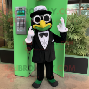 Forest Green Phone mascot costume character dressed with a Tuxedo and Sunglasses