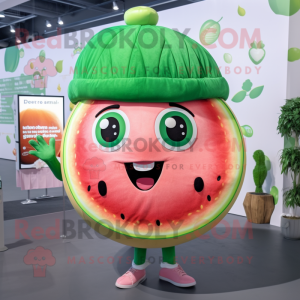 Peach Watermelon mascot costume character dressed with a Culottes and Rings