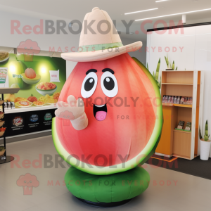 Peach Watermelon mascot costume character dressed with a Culottes and Rings