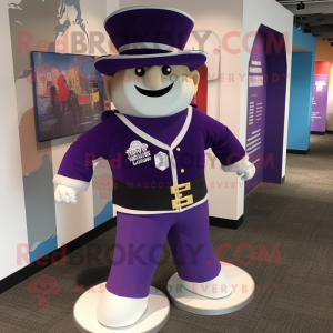 Purple Ring Master mascot costume character dressed with a Rash Guard and Shoe laces
