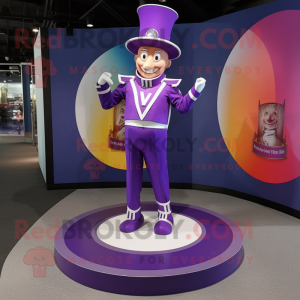 Purple Ring Master mascot costume character dressed with a Rash Guard and Shoe laces