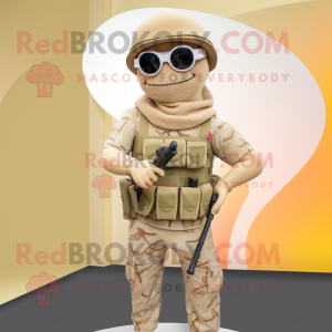 Beige Sniper mascot costume character dressed with a Swimwear and Headbands