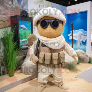 Beige Sniper maskot kostume...