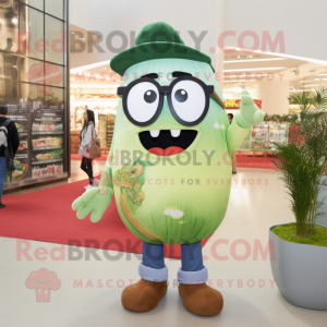 Olive Lasagna mascot costume character dressed with a Mom Jeans and Eyeglasses