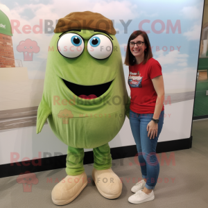 Olive Lasagna mascot costume character dressed with a Mom Jeans and Eyeglasses