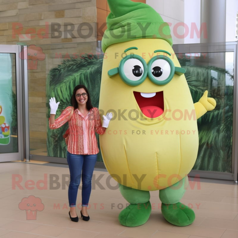 Olive Lasagna mascot costume character dressed with a Mom Jeans and Eyeglasses Olive Lasagna mascot costume character dressed with a Mom Jeans and Eyeglasses