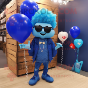 Blue Heart Shaped Balloons mascot costume character dressed with a Cardigan and Sunglasses
