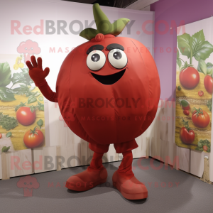 Maroon Tomato mascot costume character dressed with a Capri Pants and Brooches