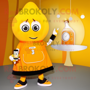 Orange Bottle Of Mustard mascot costume character dressed with a Mini Skirt and Digital watches