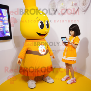 Orange Bottle Of Mustard mascot costume character dressed with a Mini Skirt and Digital watches