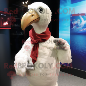 White Dodo Bird mascot costume character dressed with a Long Sleeve Tee and Scarves