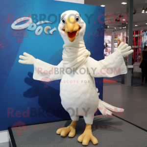 White Dodo Bird mascot costume character dressed with a Long Sleeve Tee and Scarves