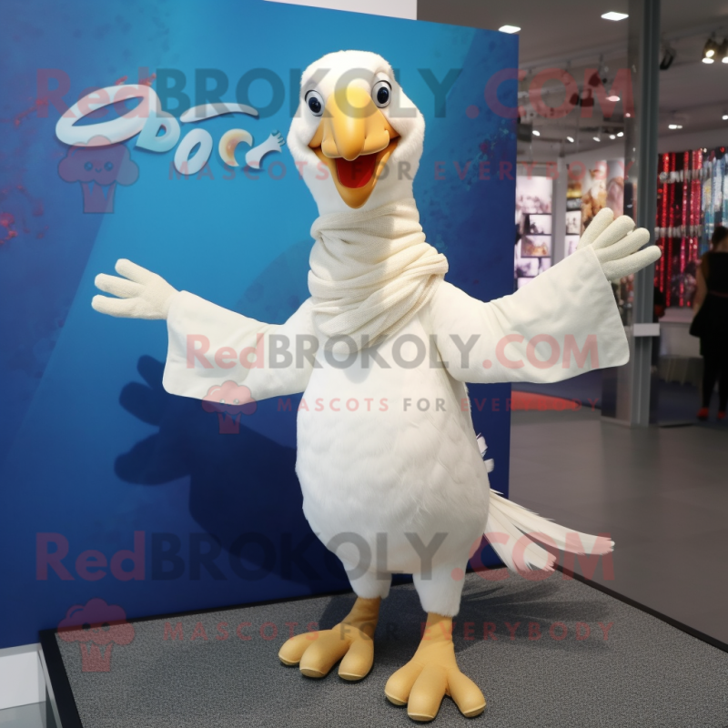 White Dodo Bird mascot costume character dressed with a Long Sleeve Tee and Scarves