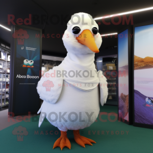 White Dodo Bird mascot costume character dressed with a Long Sleeve Tee and Scarves