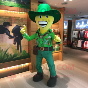 Forest Green Cowboy mascot costume character dressed with a Swimwear and Keychains