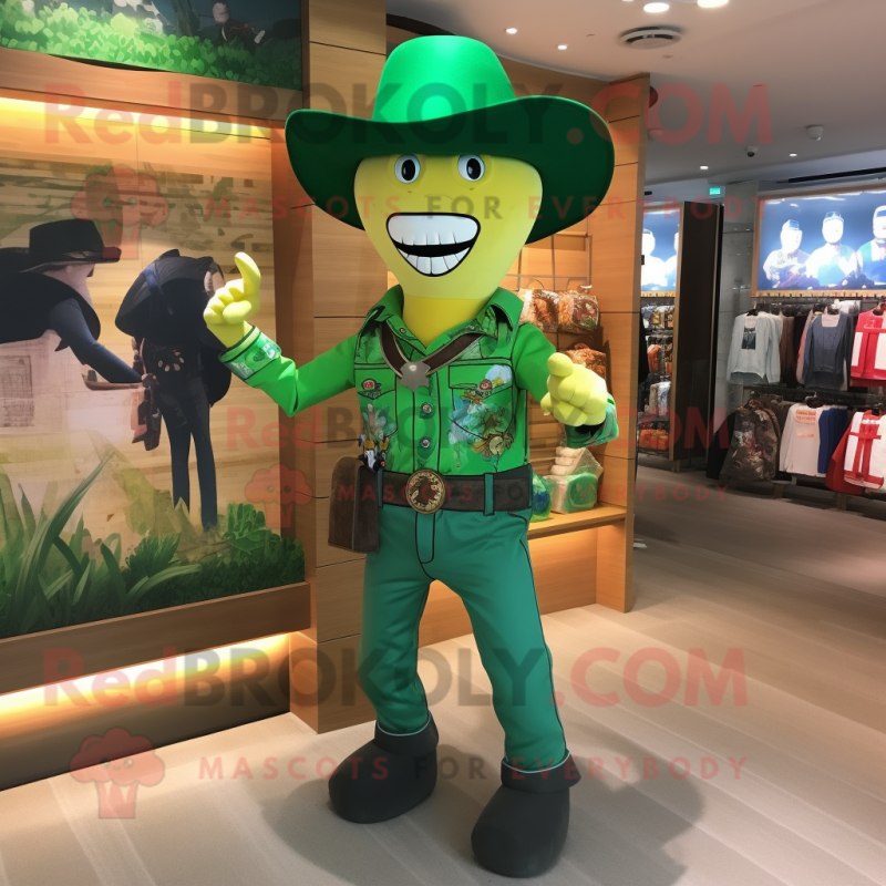 Forest Green Cowboy mascot costume character dressed with a Swimwear and Keychains Forest Green Cowboy mascot costume character dressed with a Swimwear and Keychains