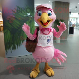 Pink Archeopteryx mascot costume character dressed with a A-Line Skirt and Messenger bags