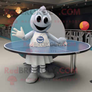 Gray Ping Pong Table mascot costume character dressed with a Circle Skirt and Wraps