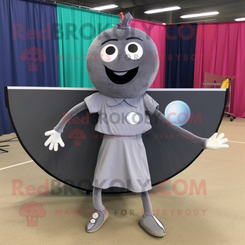 Gray Ping Pong Table mascot costume character dressed with a Circle Skirt and Wraps Gray Ping Pong Table mascot costume character dressed with a Circle Skirt and Wraps