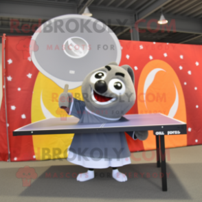 Gray Ping Pong Table mascot costume character dressed with a Circle Skirt and Wraps