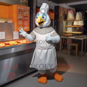 Silver Butter Chicken mascot costume character dressed with a Culottes and Brooches