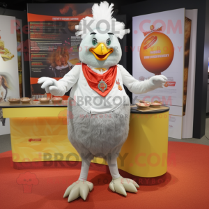 Silver Butter Chicken mascot costume character dressed with a Culottes and Brooches