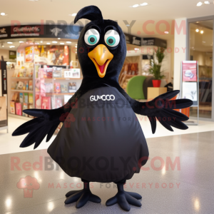 Black Quail mascot costume character dressed with a Maxi Skirt and Tote bags