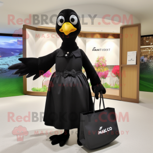Black Quail mascot costume character dressed with a Maxi Skirt and Tote bags
