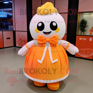 Peach Dim Sum mascot costume character dressed with a A-Line Skirt and Ties