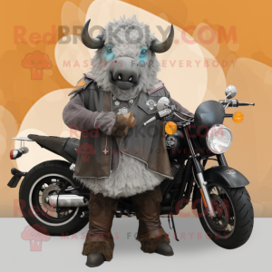 Gray Woolly Rhinoceros mascot costume character dressed with a Biker Jacket and Shawls