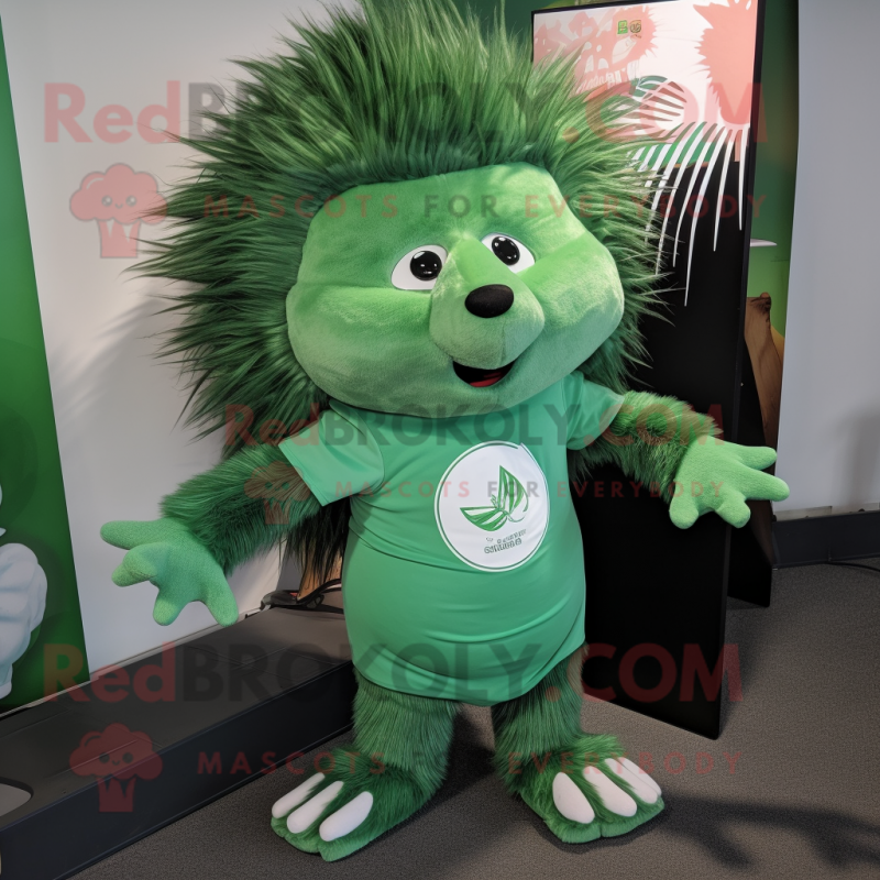 Green Porcupine mascot costume character dressed with a V-Neck Tee and Brooches Green Porcupine mascot costume character dressed with a V-Neck Tee and Brooches