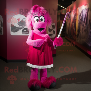 Magenta Ice Hockey Stick mascot costume character dressed with a Evening Gown and Handbags