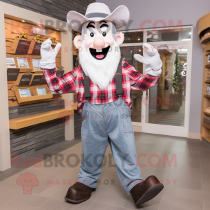 Silver Horseshoe mascot costume character dressed with a Flannel Shirt and Suspenders