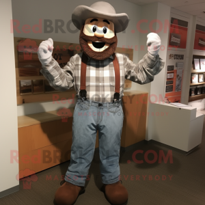 Silver Horseshoe mascot costume character dressed with a Flannel Shirt and Suspenders