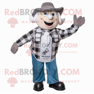 Silver Horseshoe mascot costume character dressed with a Flannel Shirt and Suspenders