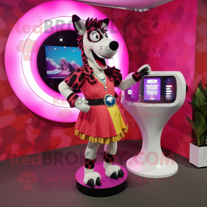 Magenta Okapi mascot costume character dressed with a Circle Skirt and Coin purses