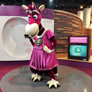 Magenta Okapi mascot costume character dressed with a Circle Skirt and Coin purses