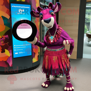 Magenta Okapi mascot costume character dressed with a Circle Skirt and Coin purses