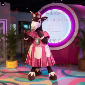 Magenta Okapi mascot costume character dressed with a Circle Skirt and Coin purses