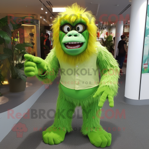 Lime Green Orangutan mascot costume character dressed with a Trousers and Eyeglasses
