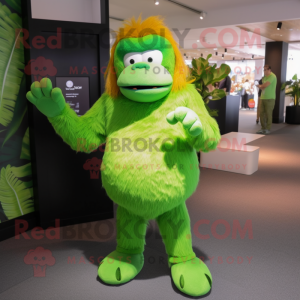 Lime Green Orangutan mascot costume character dressed with a Trousers and Eyeglasses