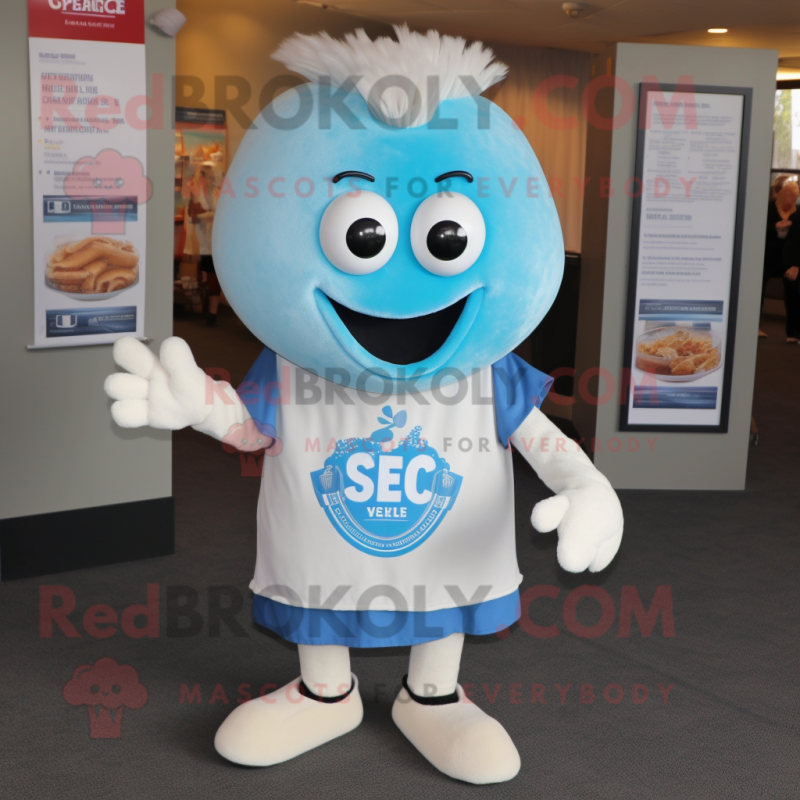Blue Clam Chowder mascot costume character dressed with a V-Neck Tee and Bracelets Blue Clam Chowder mascot costume character dressed with a V-Neck Tee and Bracelets