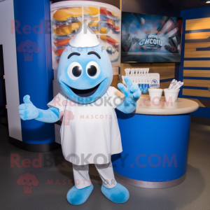 Blue Clam Chowder mascot costume character dressed with a V-Neck Tee and Bracelets
