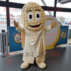Beige Falafel mascot costume character dressed with a Vest and Rings