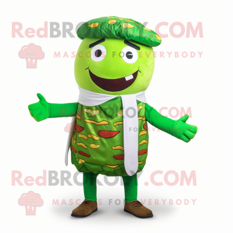 Green Hamburger mascot costume character dressed with a Vest and Scarf clips