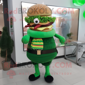 Green Hamburger mascot costume character dressed with a Vest and Scarf clips