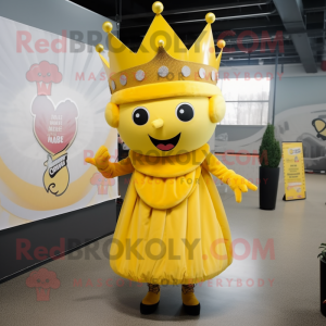 Gul Queen maskot kostym...