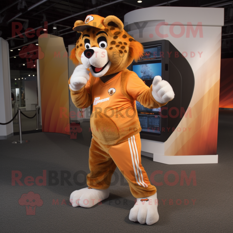Orange Saber-Toothed Tiger mascot costume character dressed with a Joggers and Caps Orange Saber-Toothed Tiger mascot costume character dressed with a Joggers and Caps