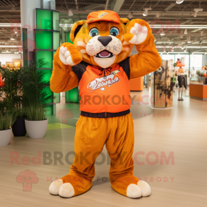 Orange Saber-Toothed Tiger mascot costume character dressed with a Joggers and Caps